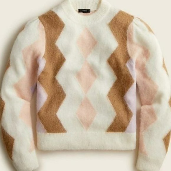 🆕J.Crew Sweater - Diamond-Checked Cropped Crewneck - Picture 1 of 3